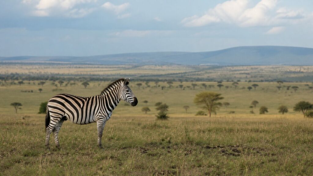 Solitudine striata sotto colline azzurrate — Zebra delle pianure
