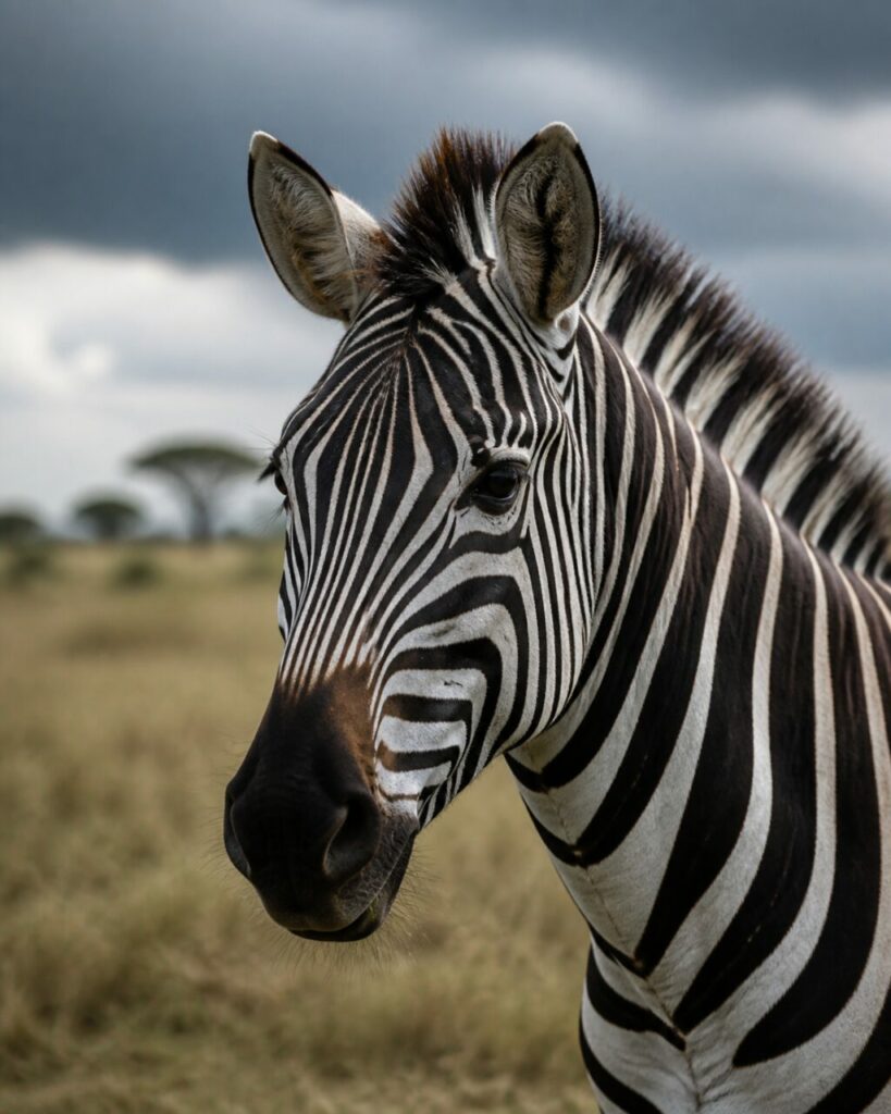 Disegno facciale convergente sul muso scuro — Zebra delle pianure