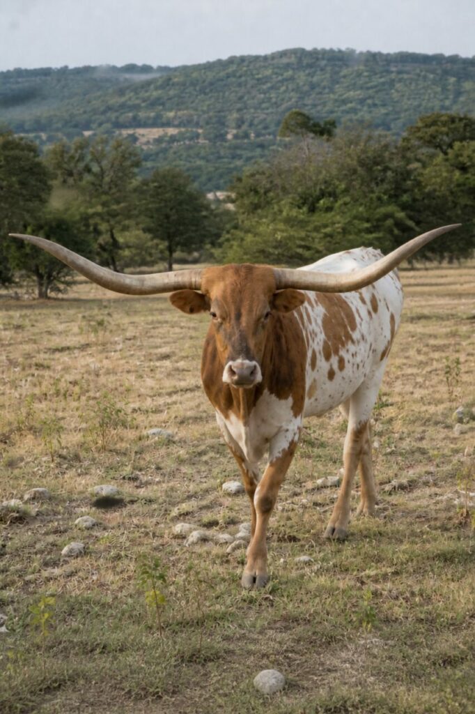 Foulée du bovin, sabots entre chaumes clairs — Bovin Texas Longhorn