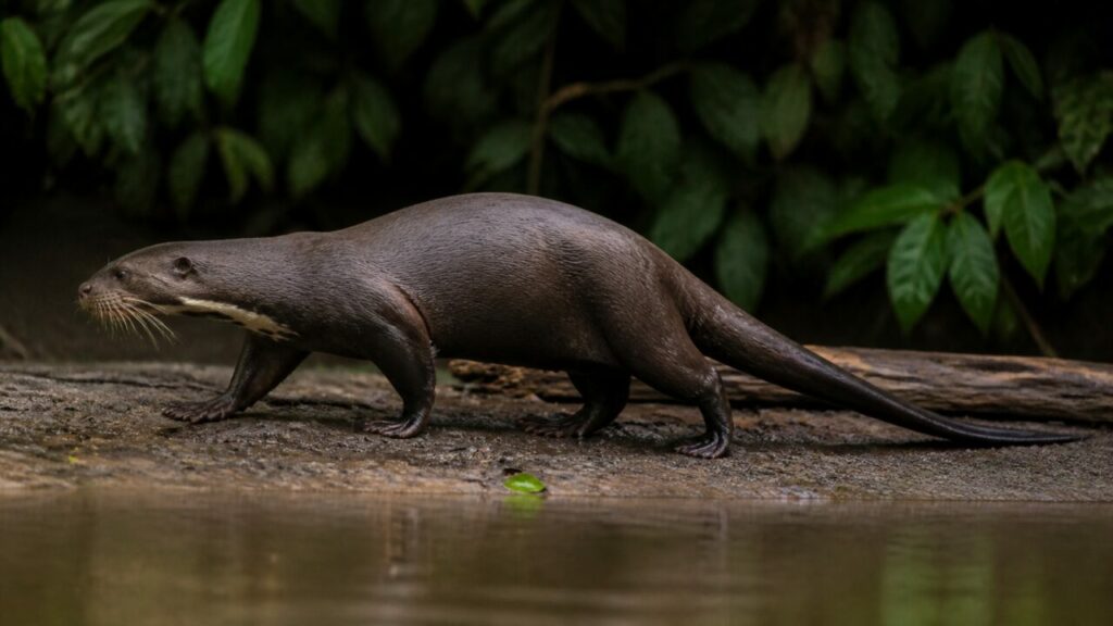Marche riveraine, longue queue traînant à l’arrière — Loutre géante
