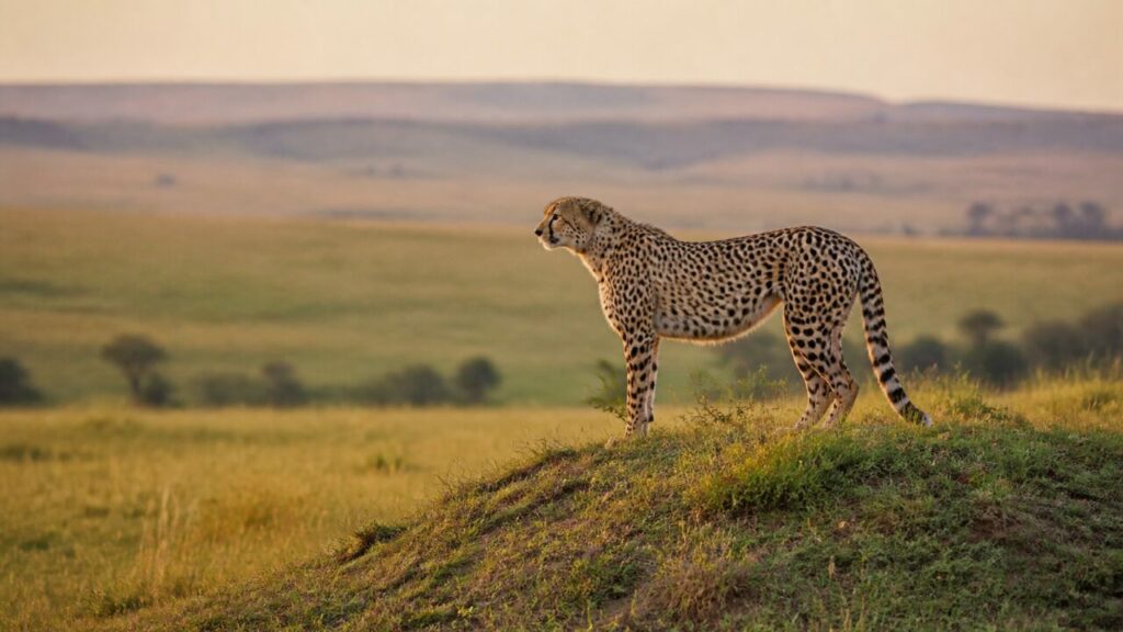 Sur une butte herbeuse, le félin élancé marque une pause — Guépard