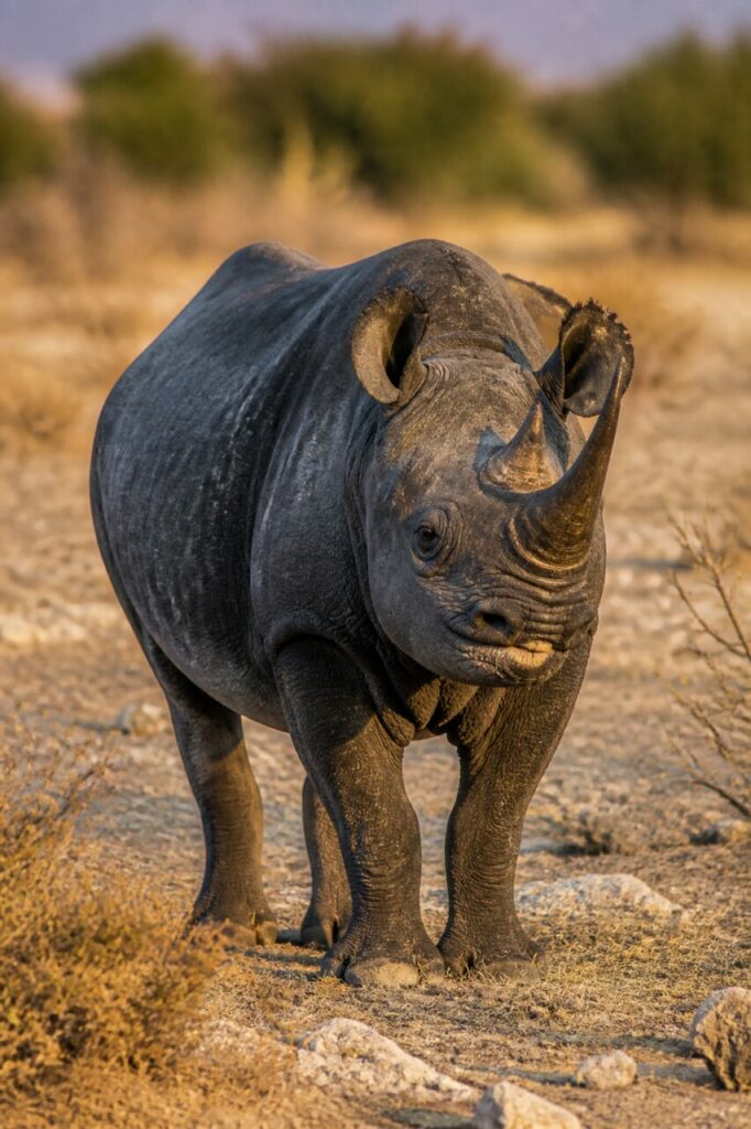 Spitze Oberlippe unter zwei aufragenden Hörnern — Spitzmaulnashorn