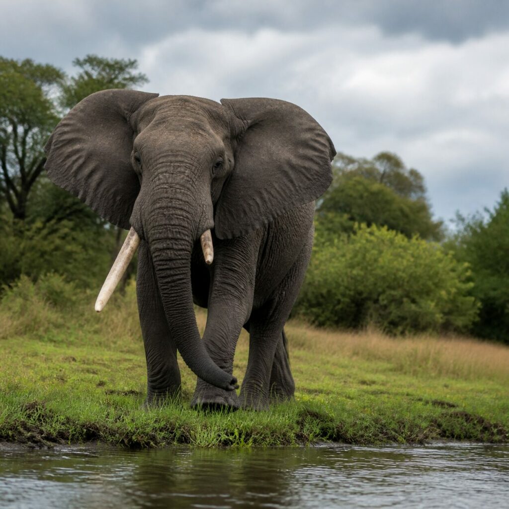 Beim Näherkommen bleiben beide Ohren weit aufgefächert — Afrikanischer Savannenelefant
