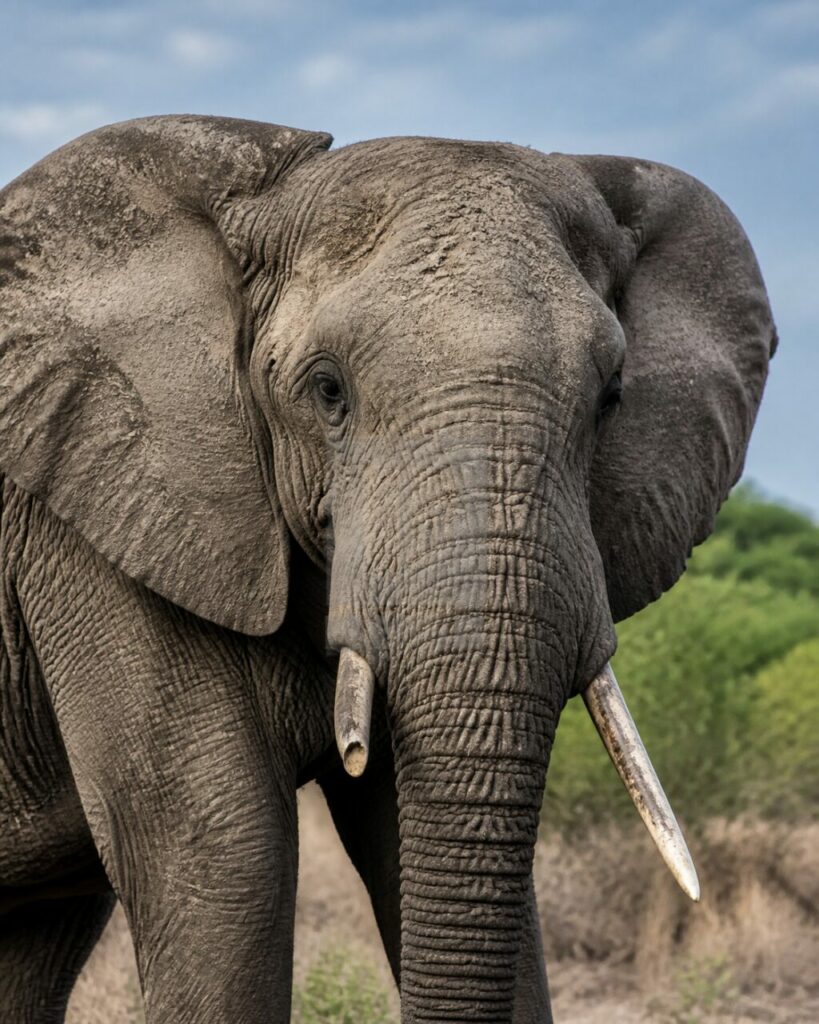 Tiefe Falten entlang von Stirn und Rüssel — Afrikanischer Savannenelefant