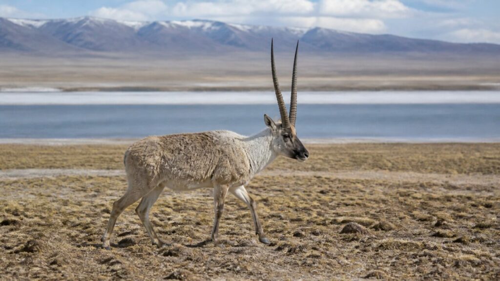 Trockene Uferquerung — Tibetantilope