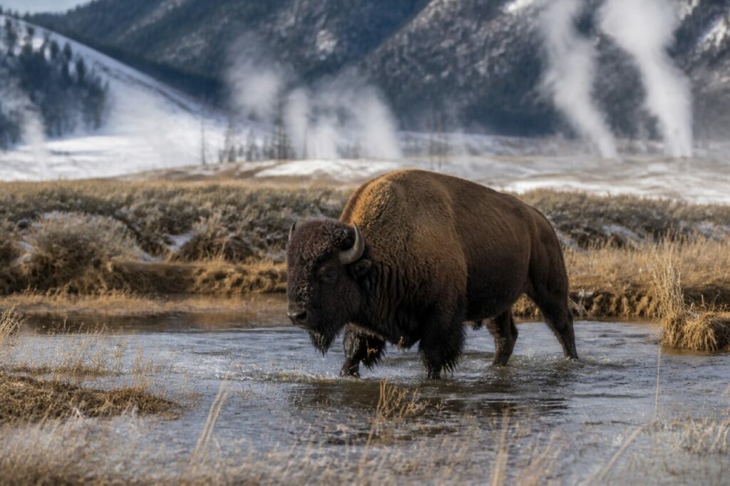 Eisiges Waten — Amerikanischer Bison