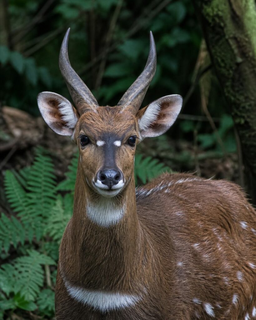 Weiße Gesichtszeichen zwischen schlanken Hörnern — Bongo