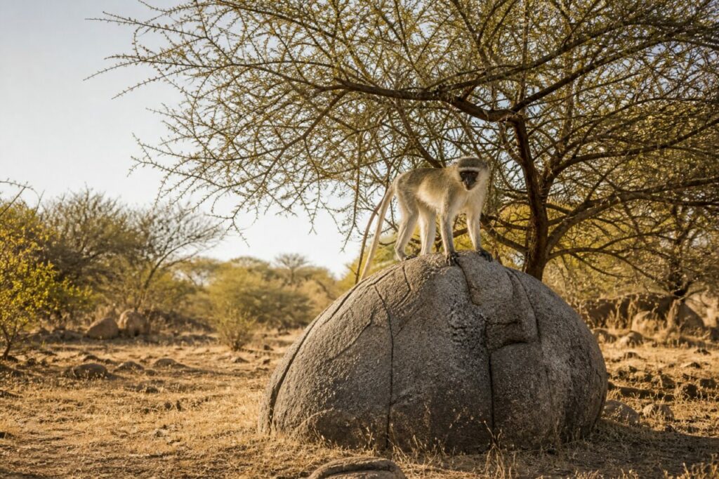 Vervet-Meerkatze — Steinerne Aussichtswarte