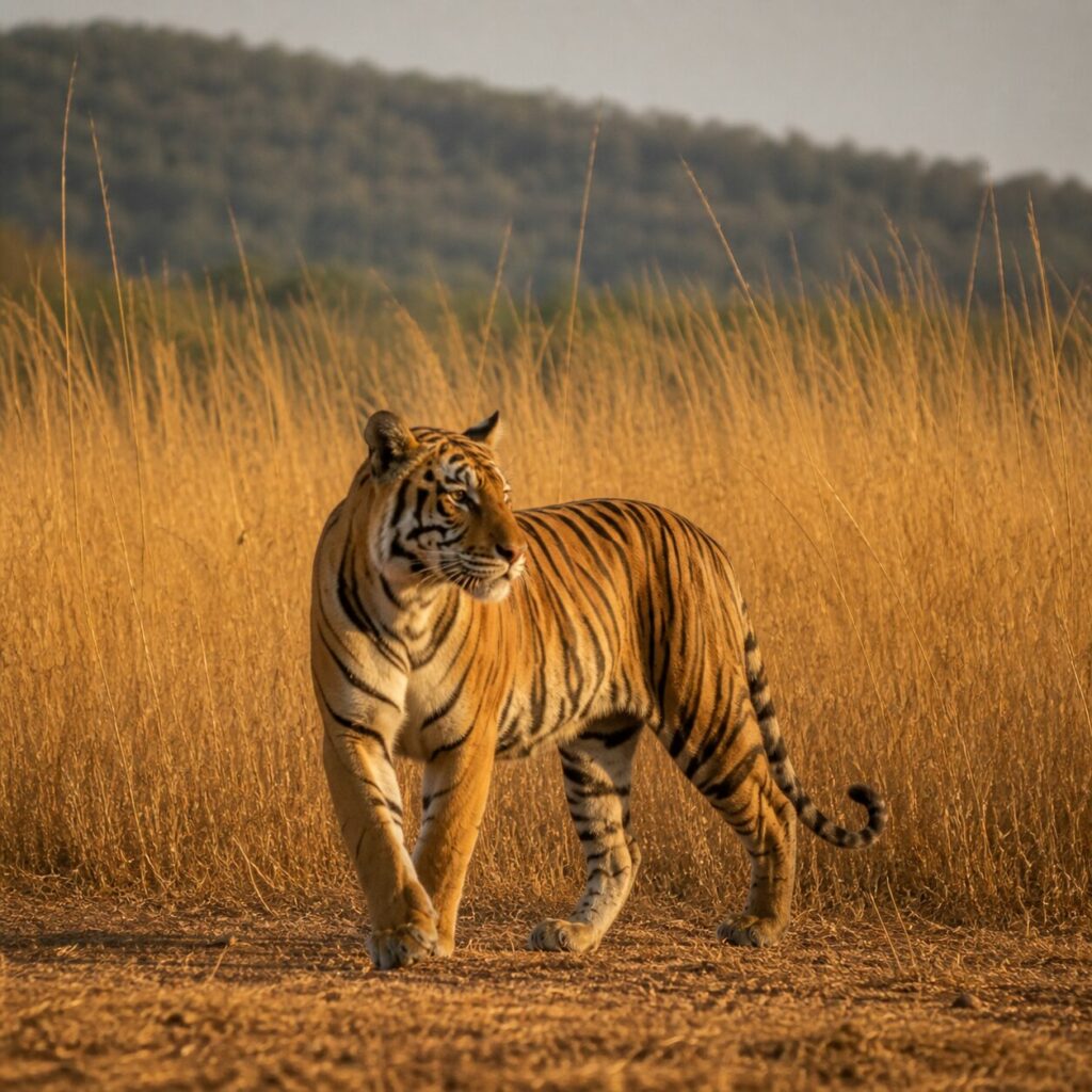 Occhi del tigre fra steli secchi — Tigre