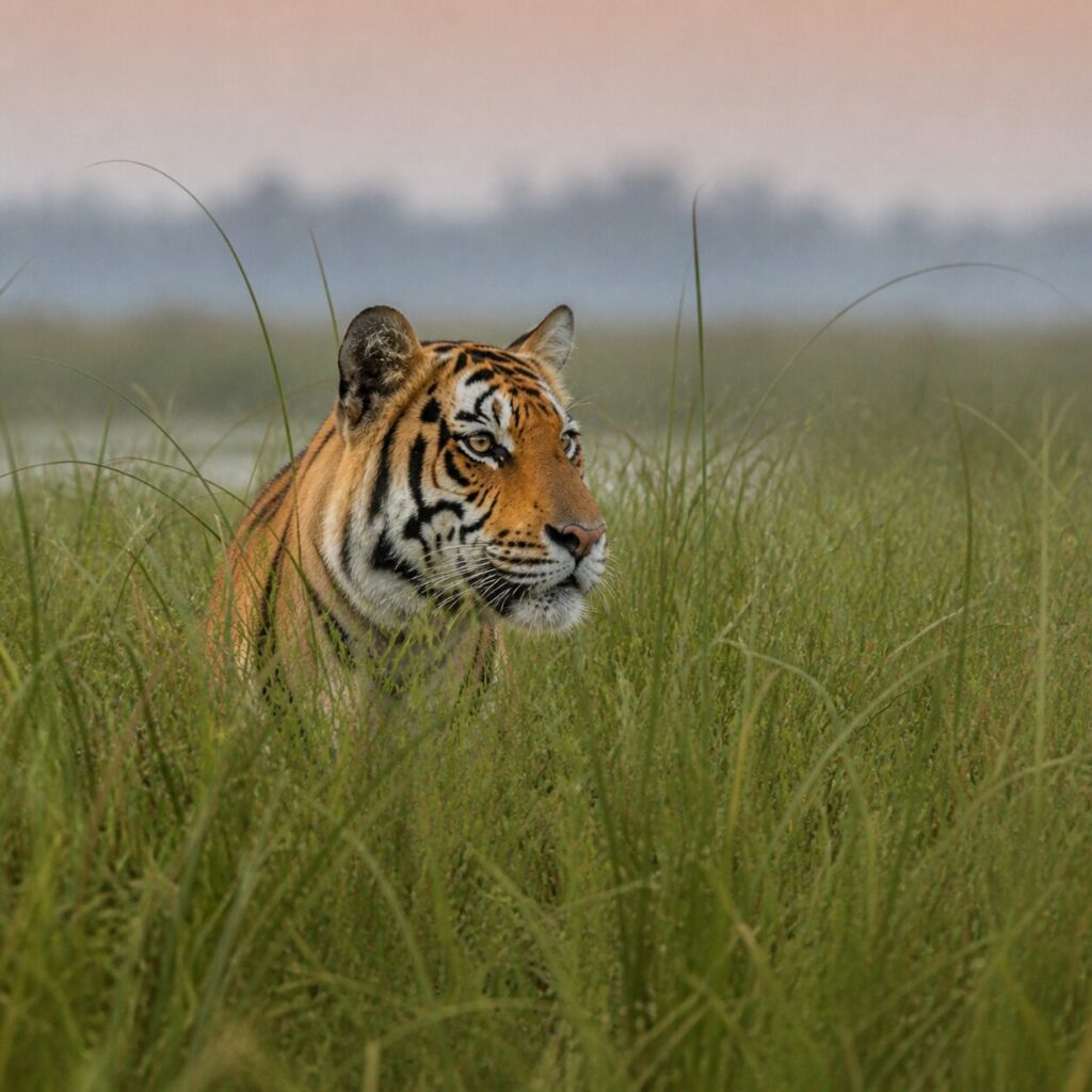 Volto della tigre tra gli steli alti — Tigre