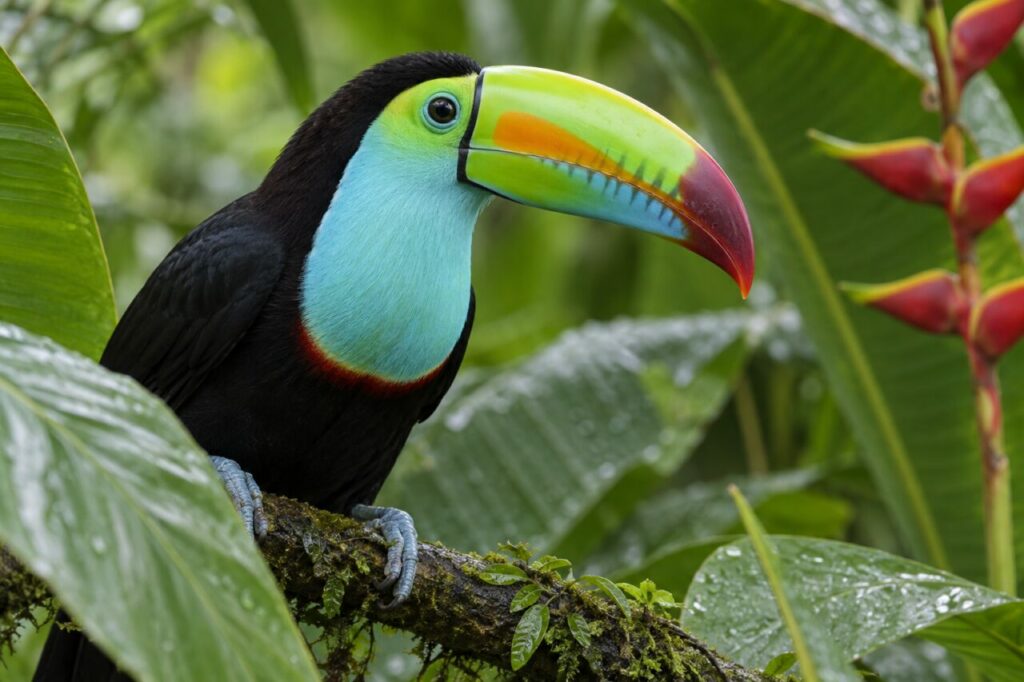 Keilschnabeltukan im Regenwald — a close portrait with a turquoise throat