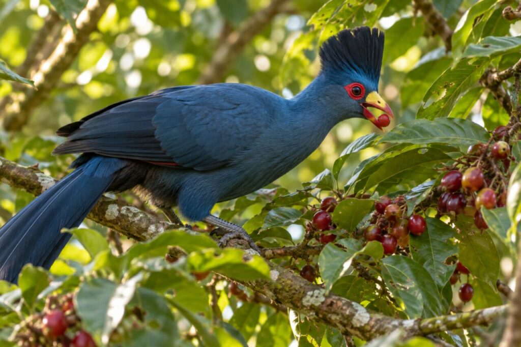 Riesenturako — feeding on forest fruit