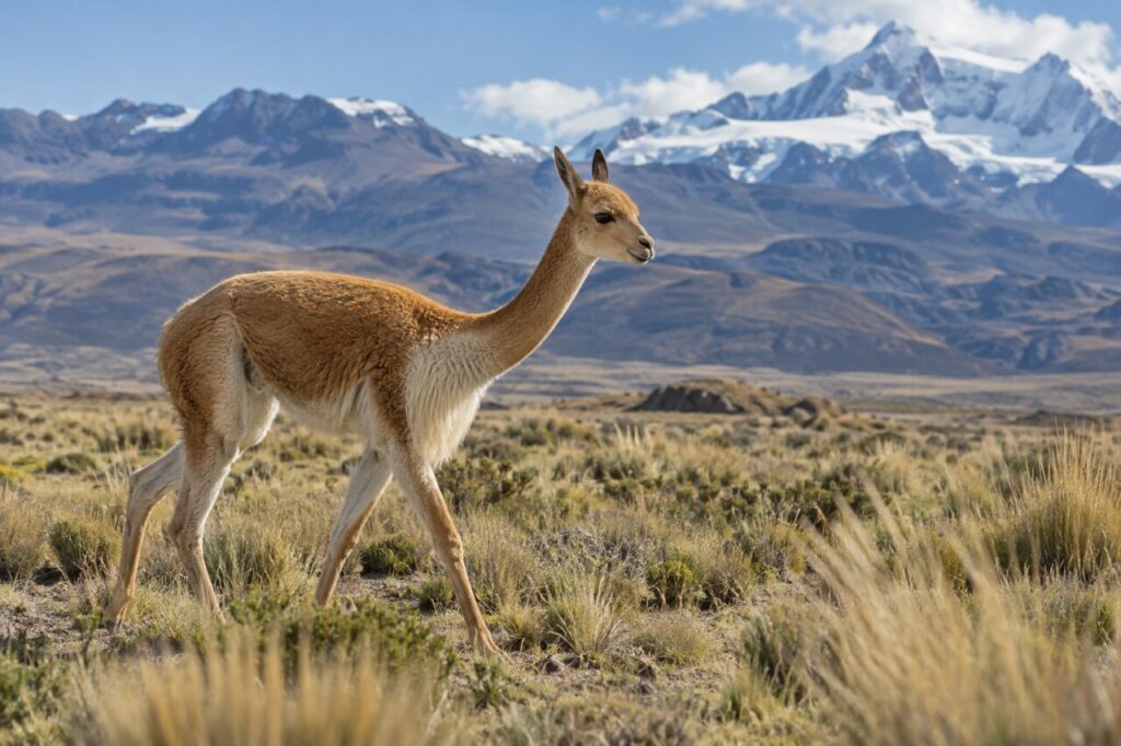 Vicunha andina — walking across a high-altitude plain